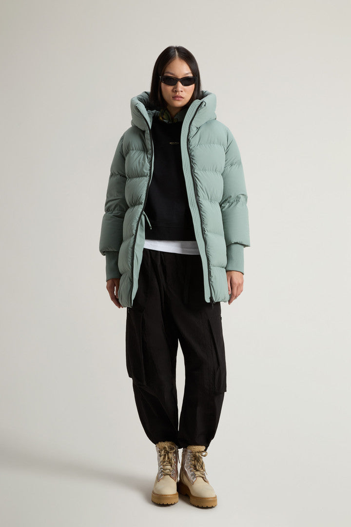 Cloud Down Jacket in Stretch Nylon with Matte Finish (Milky Cream) - Detail View 1