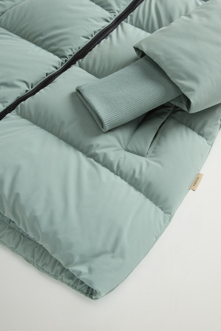 Cloud Down Jacket in Stretch Nylon with Matte Finish (Milky Cream) - Detail View 7