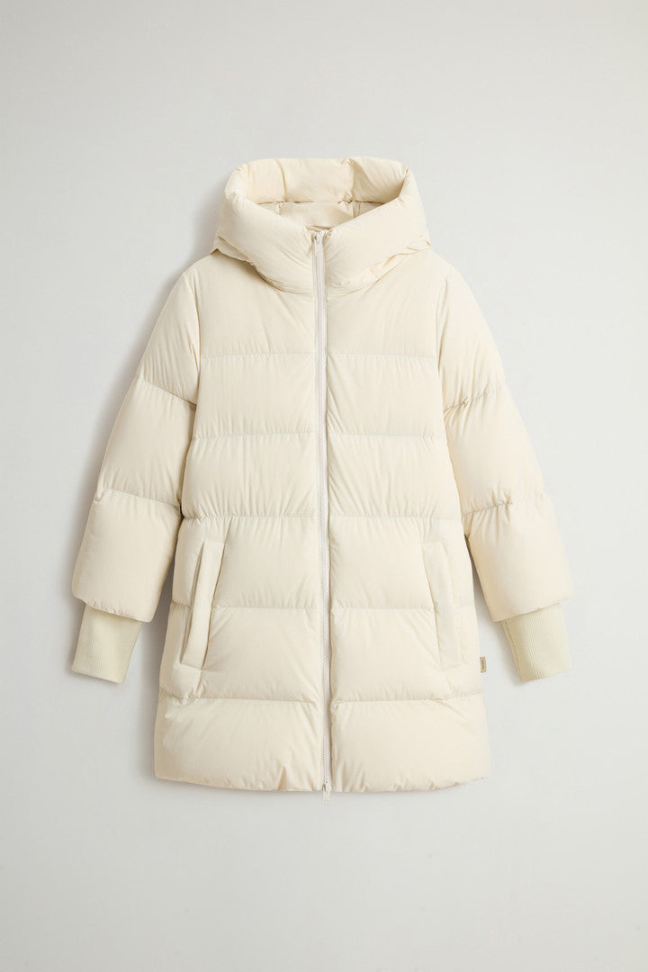 Cloud Down Jacket in Stretch Nylon with Matte Finish (Milky Cream) - Detail View 9
