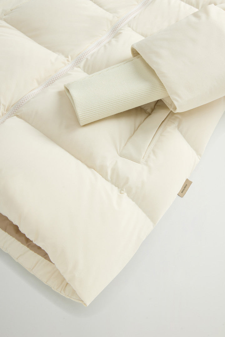 Cloud Down Jacket in Stretch Nylon with Matte Finish (Milky Cream) - Detail View 7