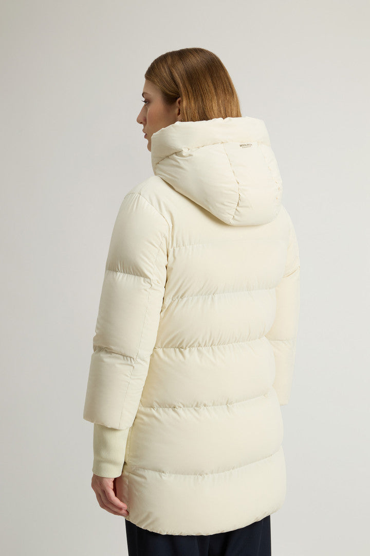 Cloud Down Jacket in Stretch Nylon with Matte Finish (Milky Cream) - Detail View 2