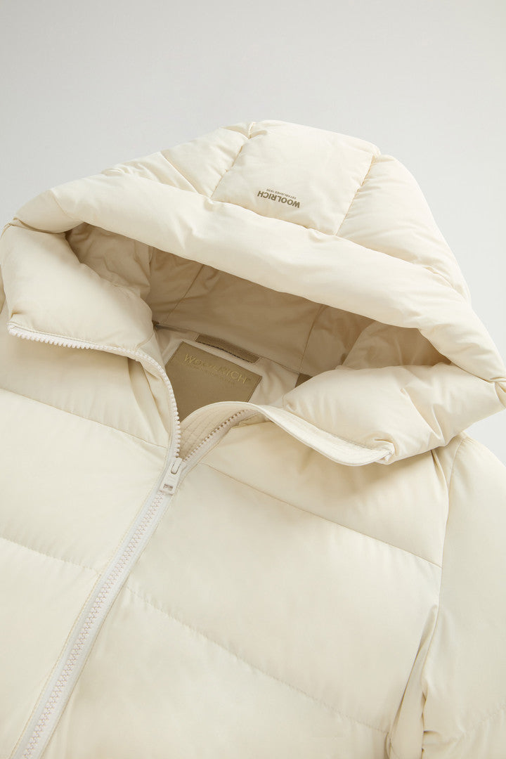 Cloud Down Jacket in Stretch Nylon with Matte Finish (Milky Cream) - Detail View 6
