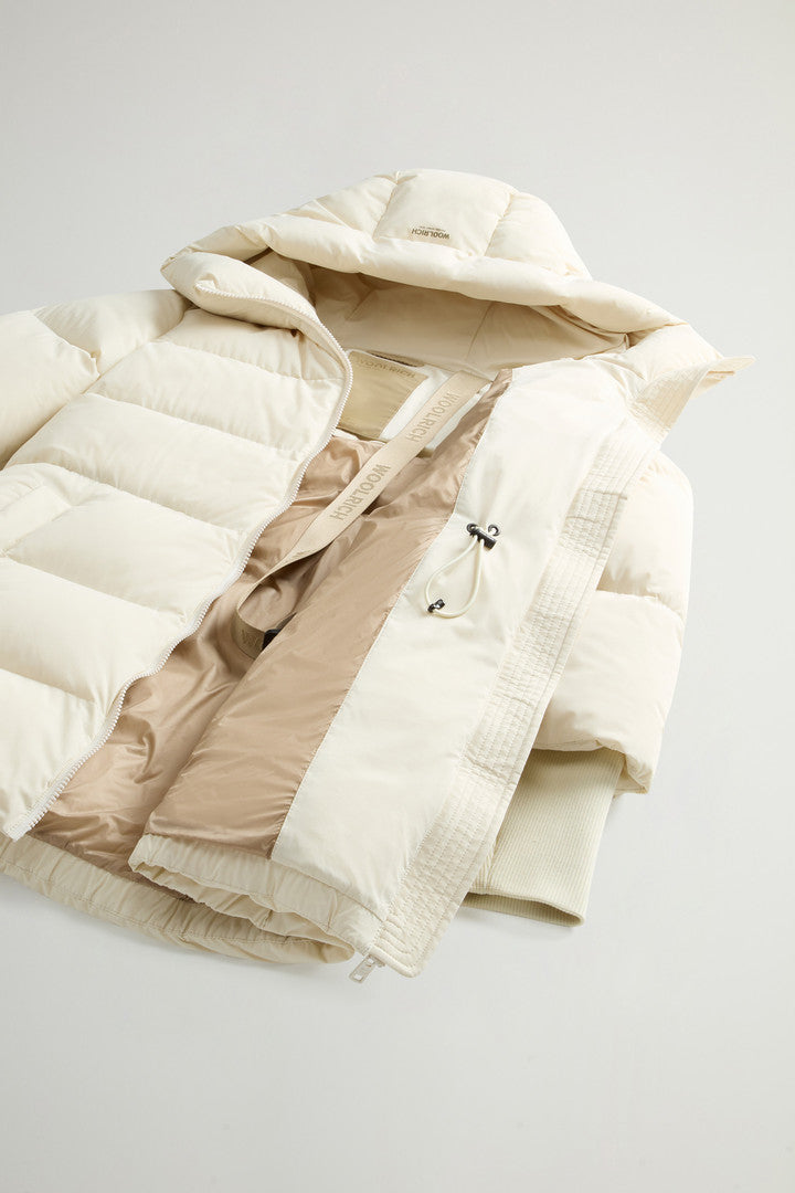 Cloud Down Jacket in Stretch Nylon with Matte Finish (Milky Cream) - Detail View 8