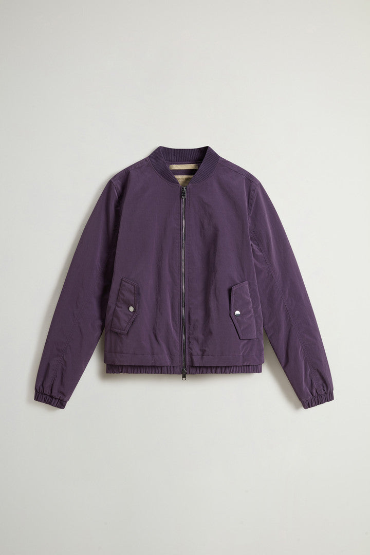 Grace Bomber Jacket in Peached Poly (Dark Green) - Detail View 4