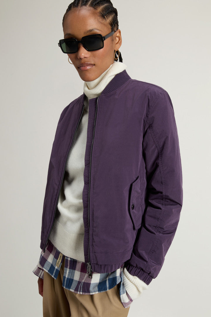 Grace Bomber Jacket in Peached Poly (Dark Green) - Detail View 3