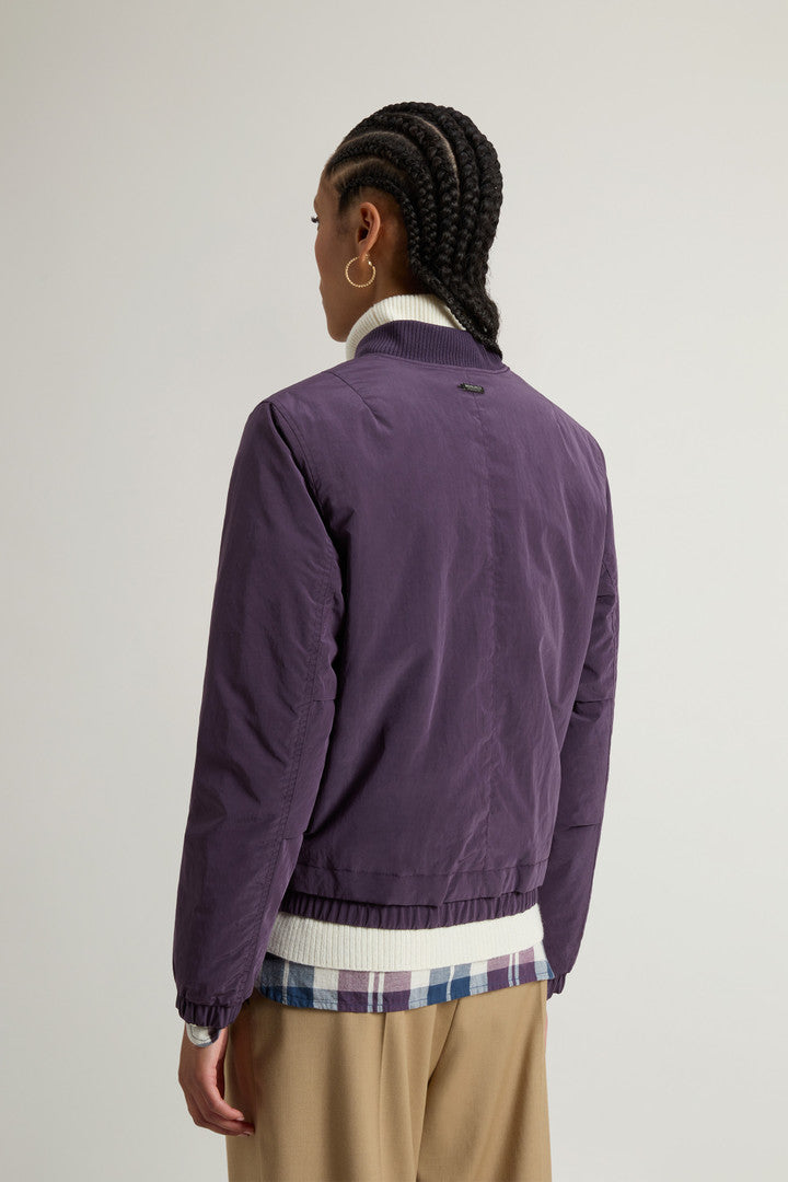 Grace Bomber Jacket in Peached Poly (Dark Green) - Detail View 2