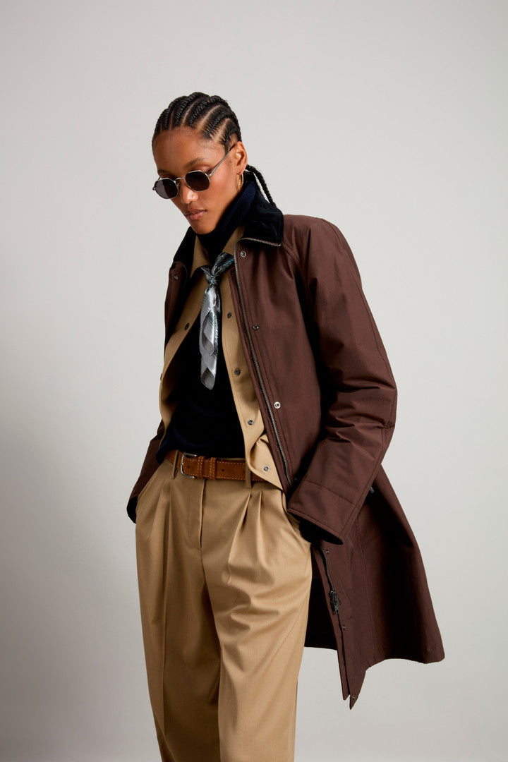 Ramar Cloth Coat with Corduroy Collar (Dark Green) - Detail View 8