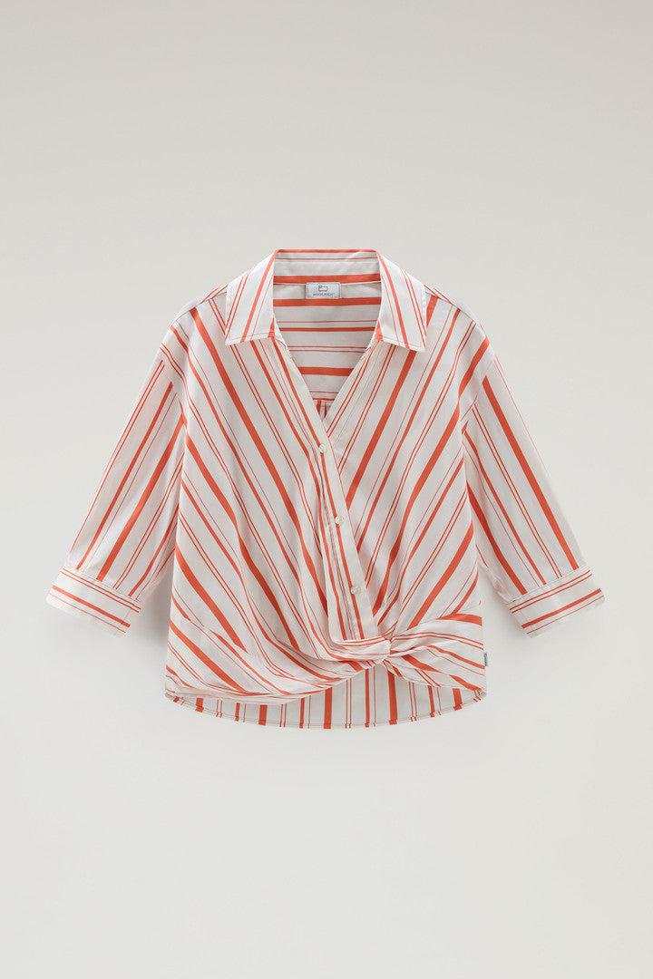 Striped Shirt in Cotton Blend Poplin (Sea Breeze Stripe) - Detail View 4
