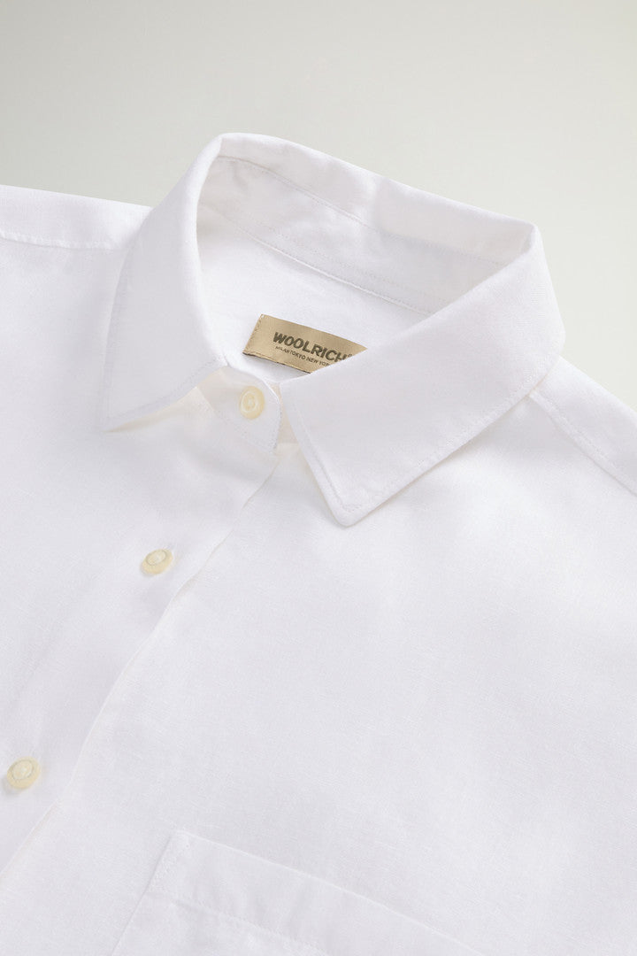 Garment-Dyed Pure Linen Shirt (Bright White) - Detail View 5