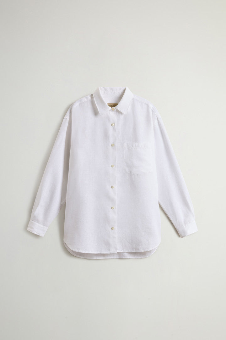 Garment-Dyed Pure Linen Shirt (Bright White) - Main View