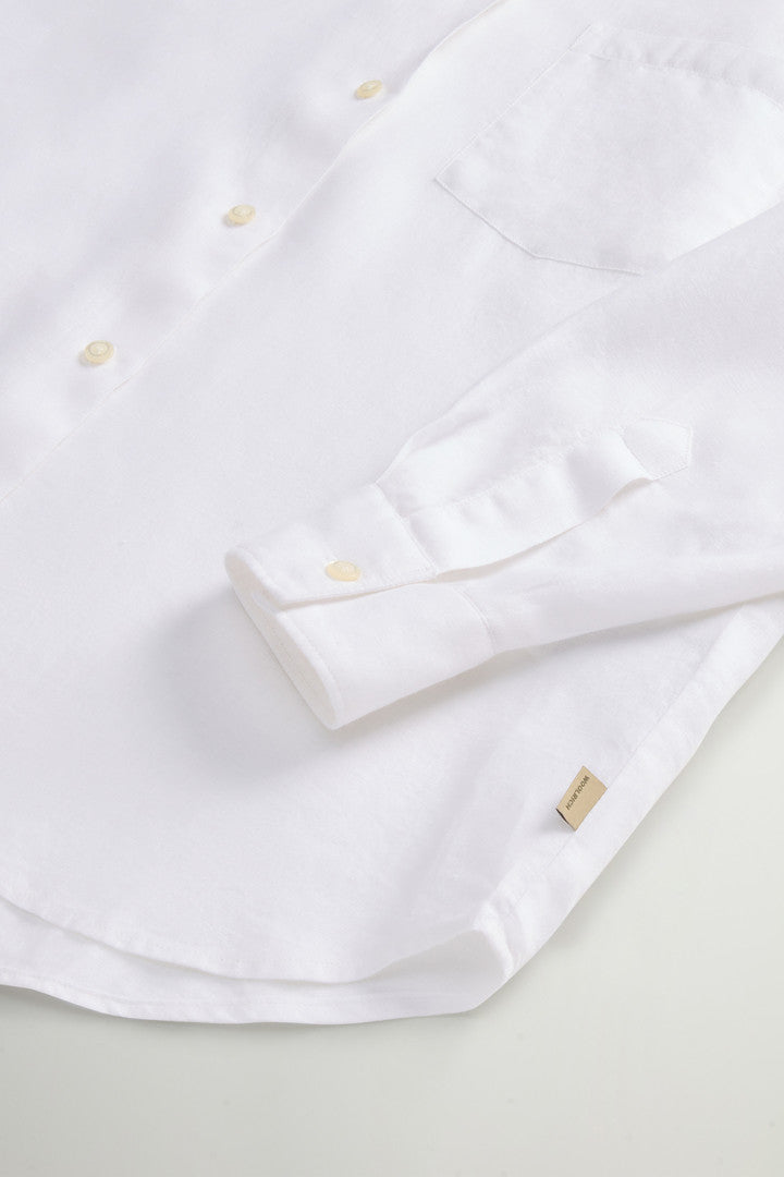 Garment-Dyed Pure Linen Shirt (Bright White) - Detail View 6