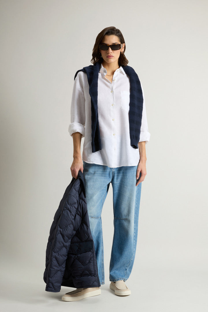 Garment-Dyed Pure Linen Shirt (Bright White) - Detail View 2