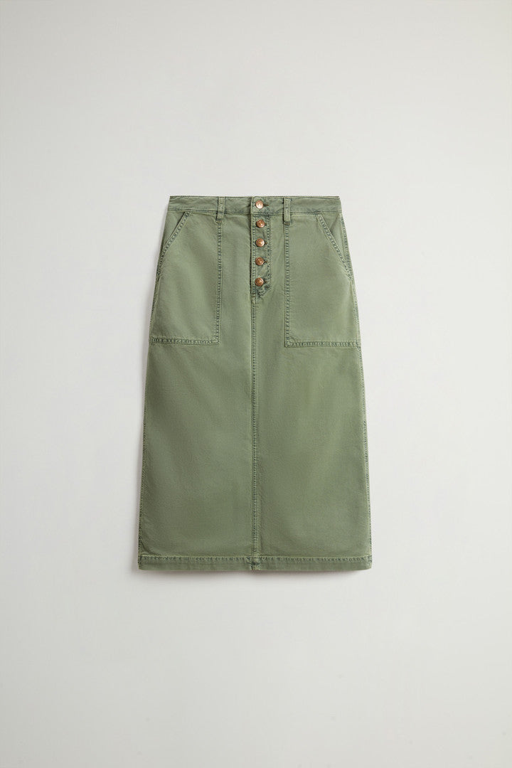 Garment-Dyed Midi Skirt in Stretch Cotton (Loden Green) - Main View