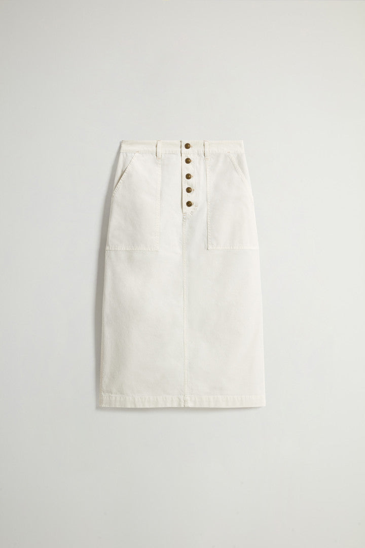Garment-Dyed Midi Skirt in Stretch Cotton (Loden Green) - Detail View 7