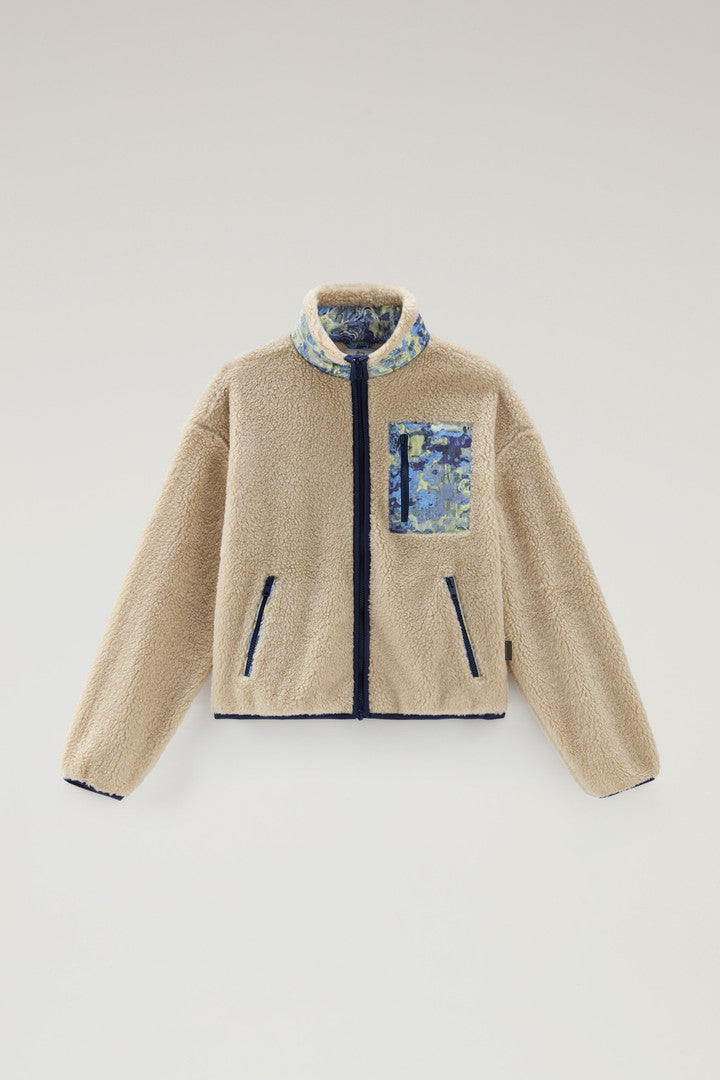High-Collar Sherpa Sweatshirt with Cordura Details (Light Oak) - Detail View 1