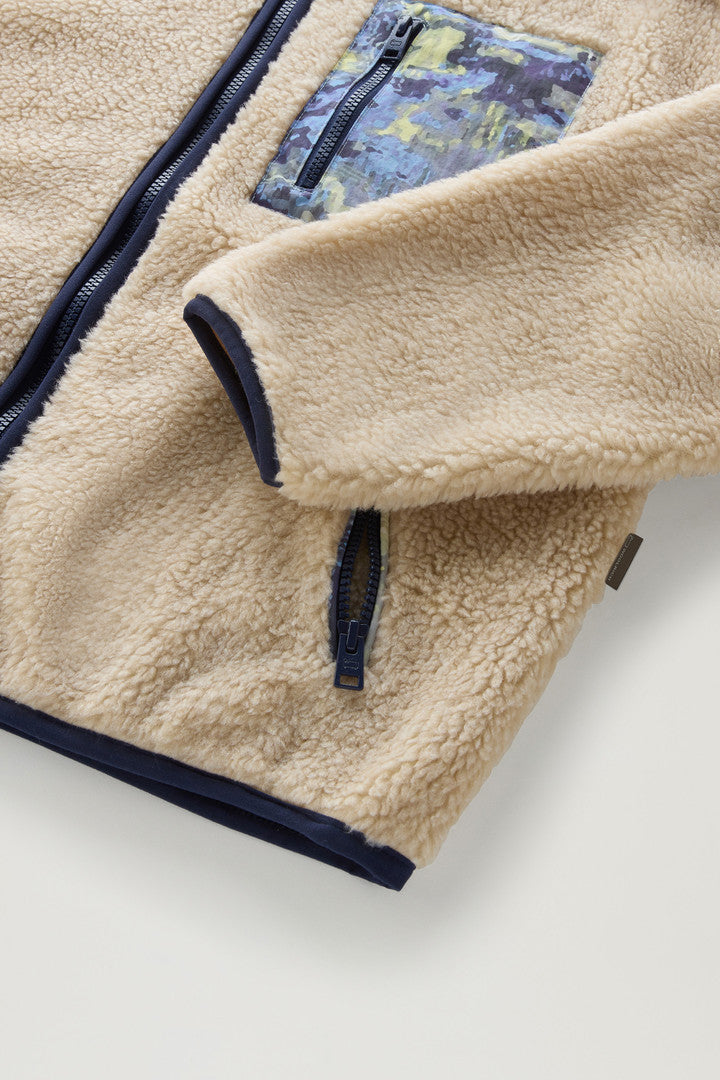 High-Collar Sherpa Sweatshirt with Cordura Details (Light Oak) - Detail View 3