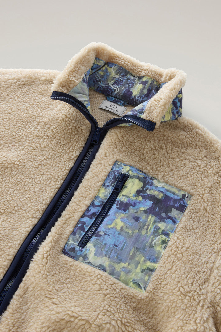 High-Collar Sherpa Sweatshirt with Cordura Details (Light Oak) - Detail View 2