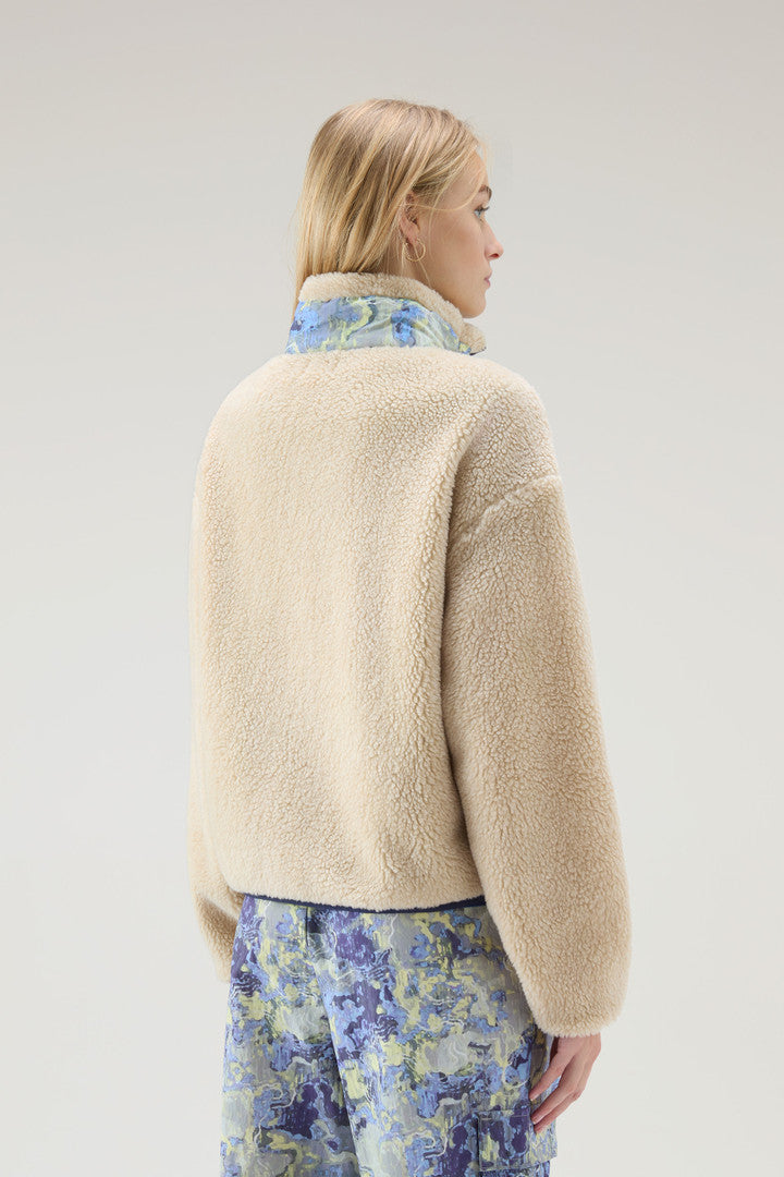 High-Collar Sherpa Sweatshirt with Cordura Details (Light Oak) - Main View