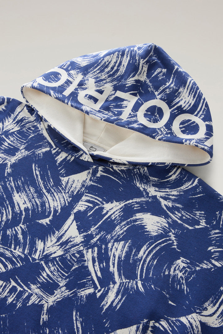 Pure Cotton Sweatshirt with Print and Hood (Twilight Blue Wave) - Detail View 1