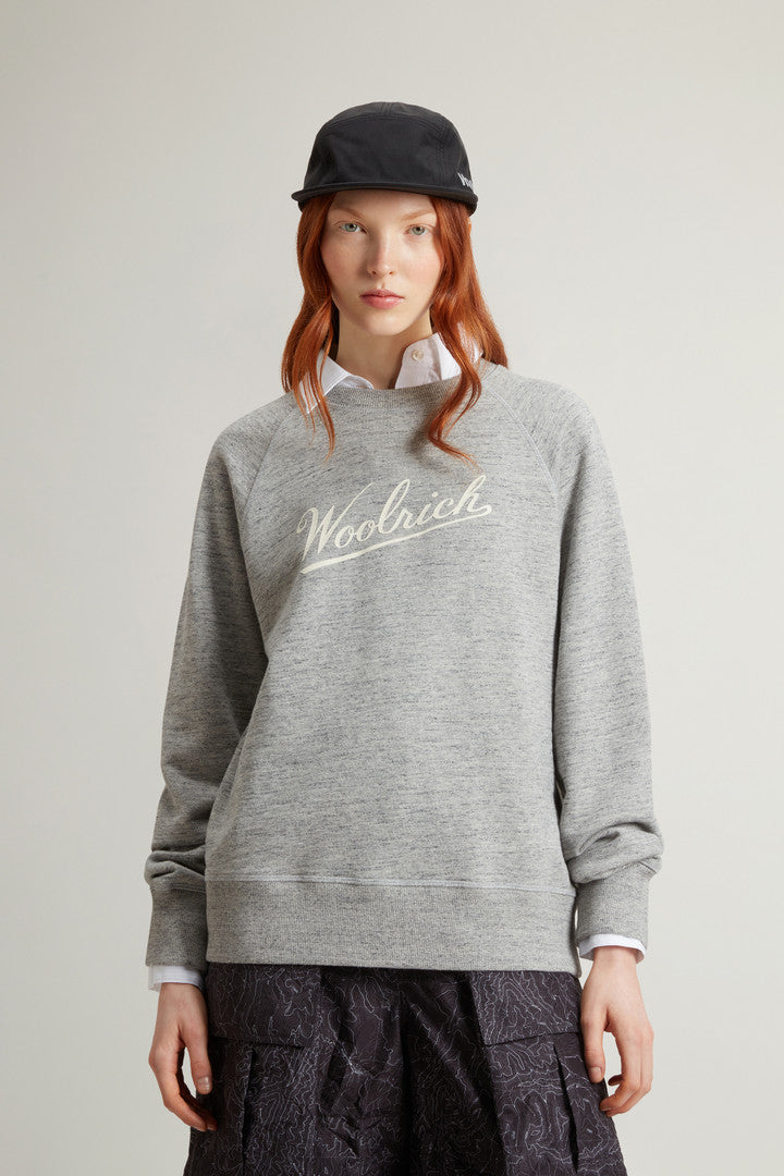 Crewneck Sweatshirt in Pure Cotton MoulinÃ© (Medium Grey Logo) - Detail View 1