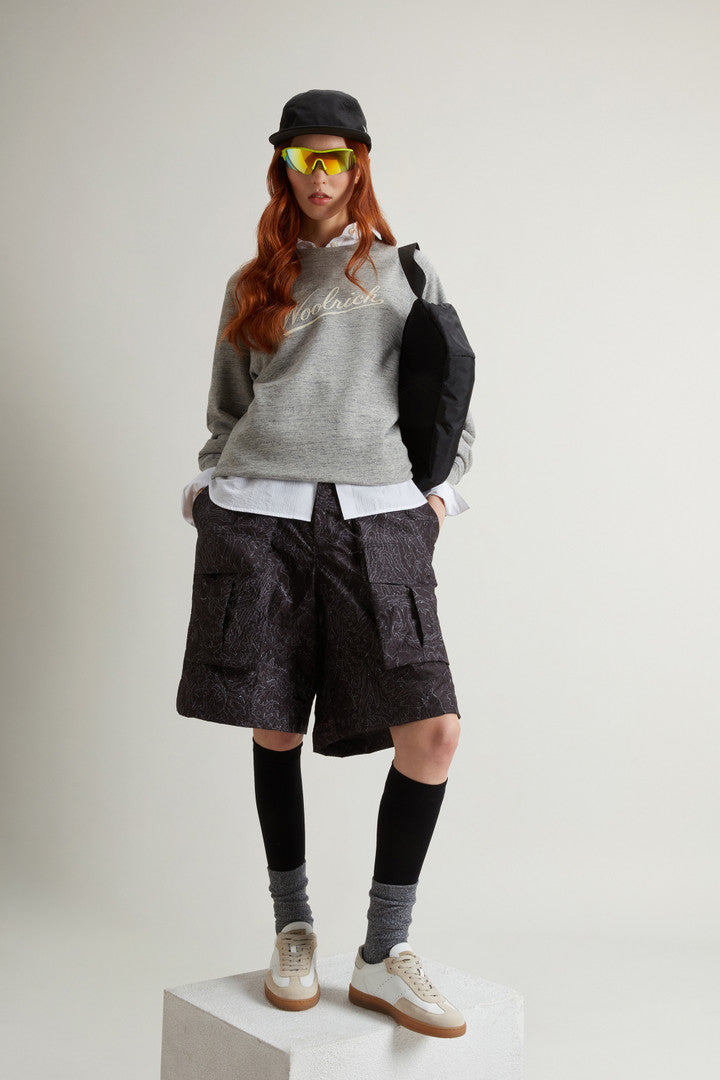 Crewneck Sweatshirt in Pure Cotton MoulinÃ© (Medium Grey Logo) - Detail View 2