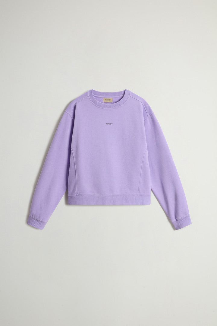 Crewneck Sweatshirt in Pure Cotton with Embroidered Logo (Soft Violet) - Main View