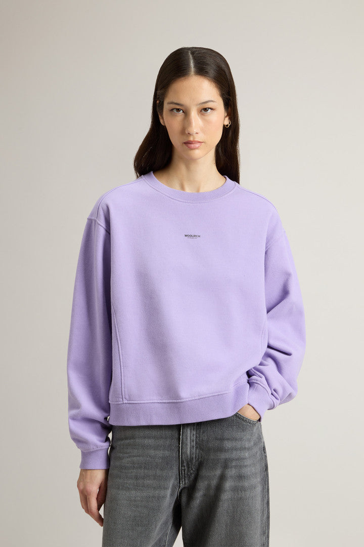 Crewneck Sweatshirt in Pure Cotton with Embroidered Logo (Soft Violet) - Detail View 1