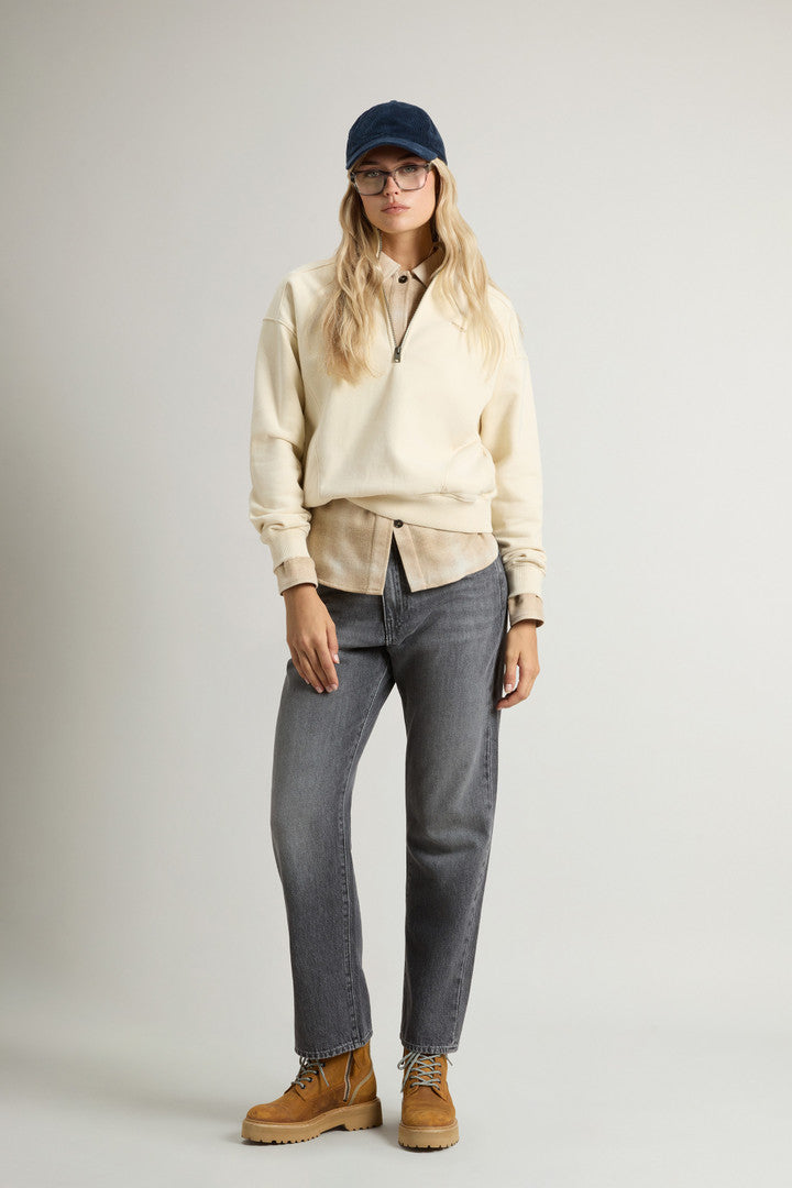 High Neck Sweatshirt in Pure Cotton (Milky Cream) - Detail View 1