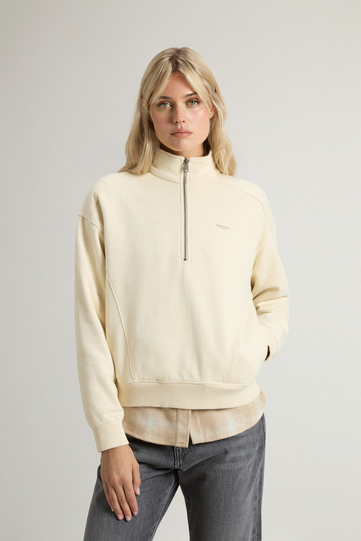 High Neck Sweatshirt in Pure Cotton (Milky Cream) - Main View