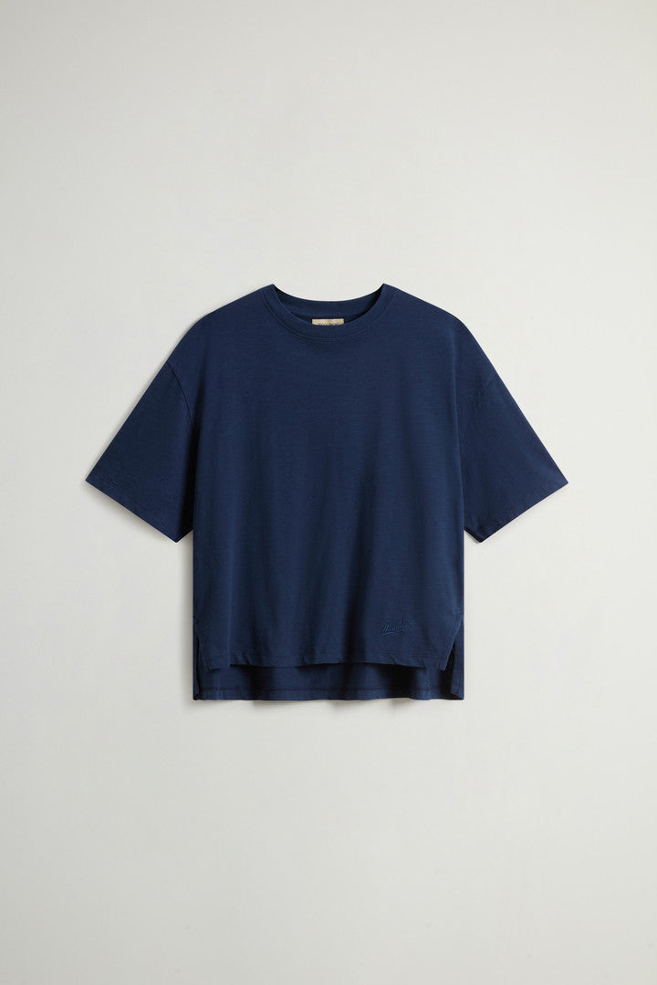 T-Shirt in Pure Cotton Slub Fabric (Dream Blue) - Main View