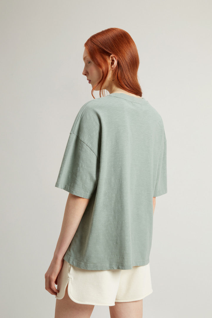 T-Shirt in Pure Cotton Slub Fabric (Jet Stream) - Detail View 3