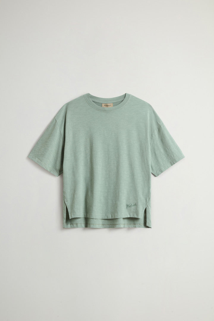 T-Shirt in Pure Cotton Slub Fabric (Chinois Green) - Main View