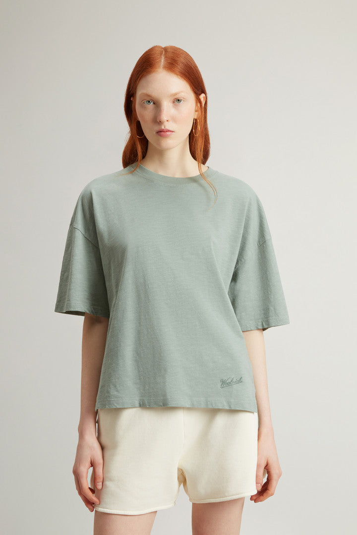 T-Shirt in Pure Cotton Slub Fabric (Dream Blue) - Detail View 1