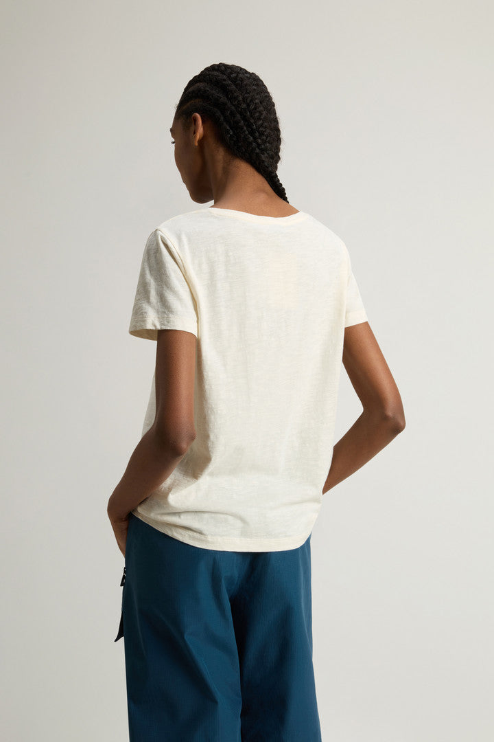 Pure Cotton Slub T-Shirt with V-Neck (Jet Stream) - Detail View 3