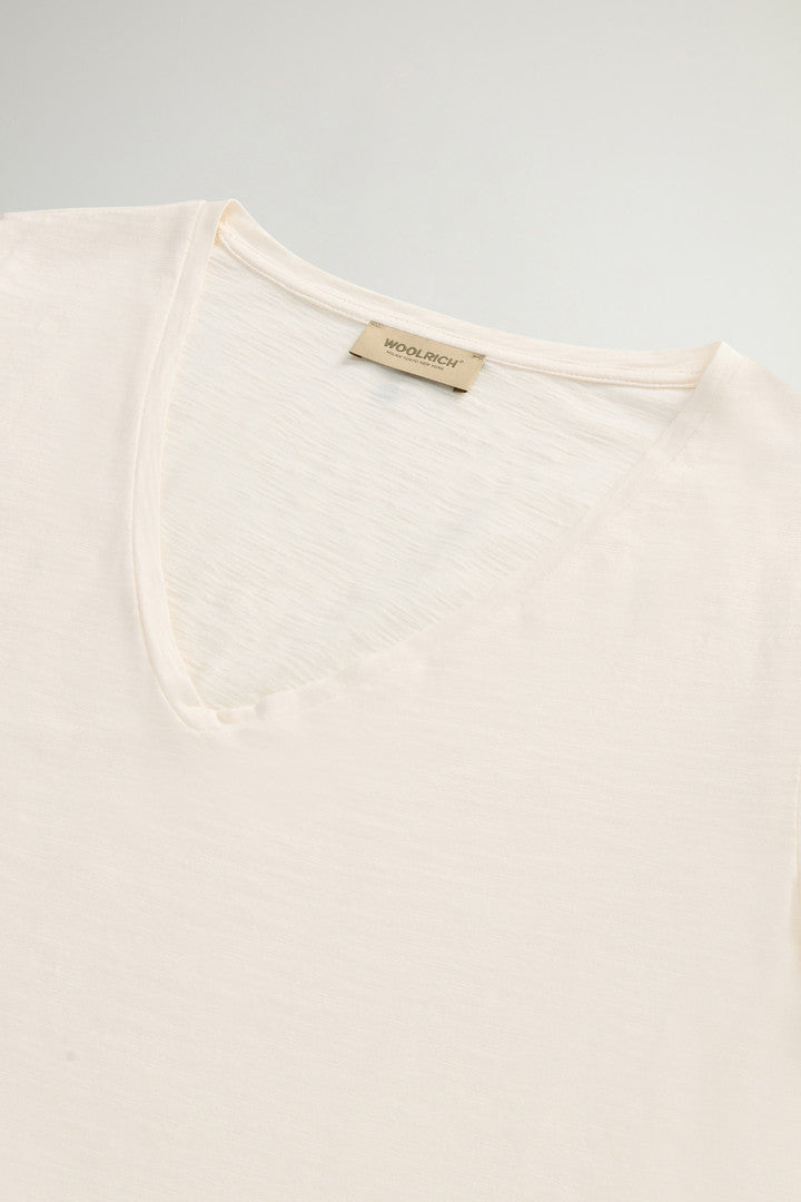 Pure Cotton Slub T-Shirt with V-Neck (Jet Stream) - Detail View 5
