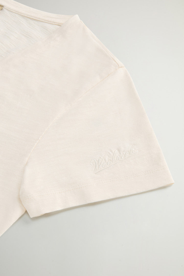 Pure Cotton Slub T-Shirt with V-Neck (Jet Stream) - Detail View 6
