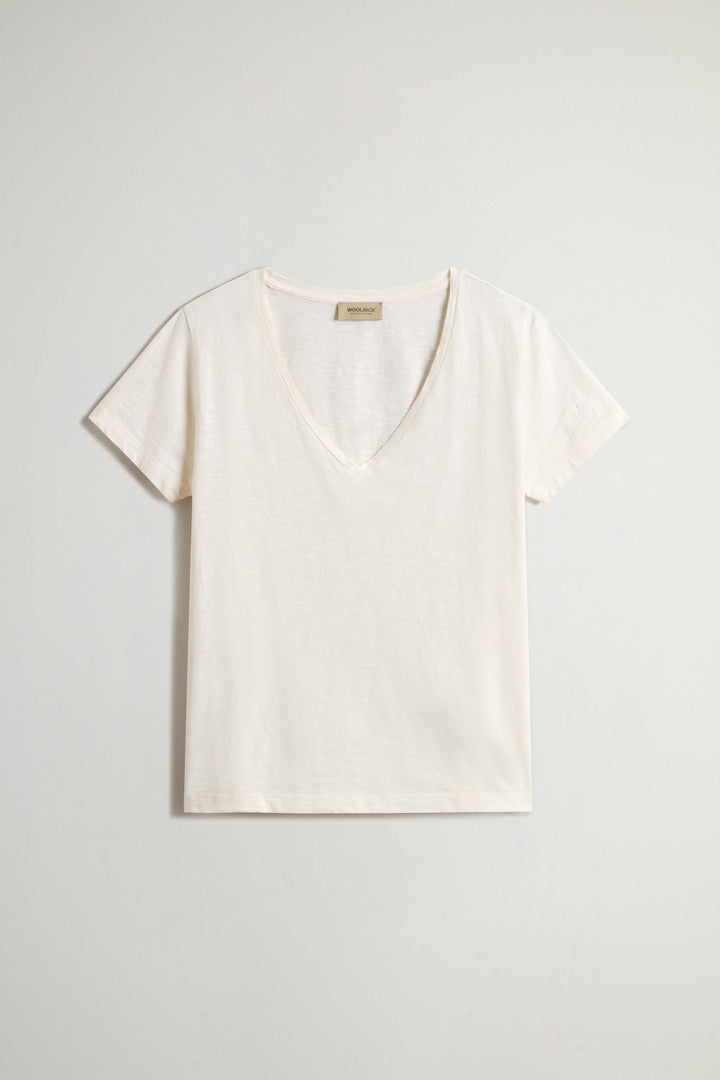 Pure Cotton Slub T-Shirt with V-Neck (Jet Stream) - Main View