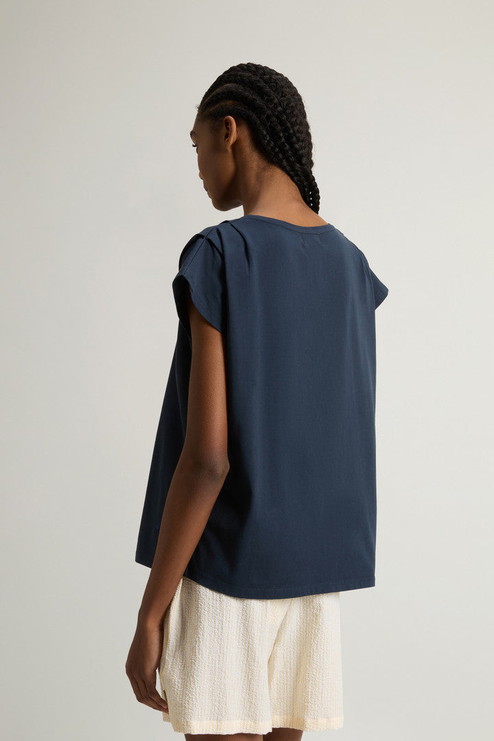 T-Shirt in Pure Pima Cotton (Melton Blue) - Detail View 3