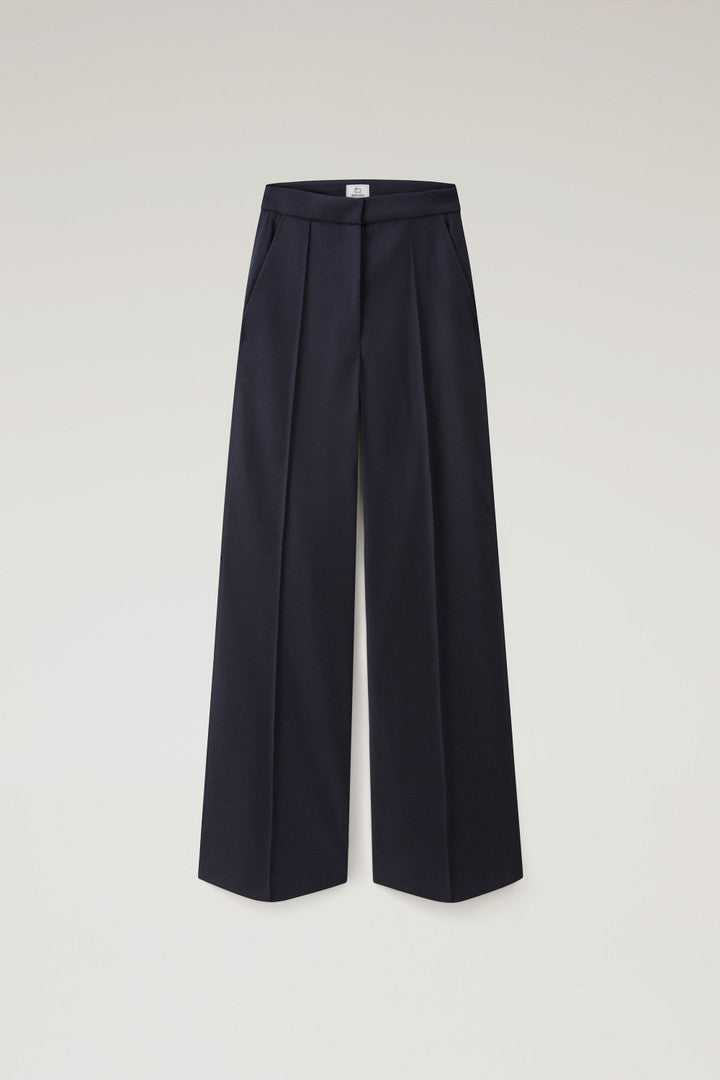 Wide Leg Pants in Virgin Wool Blend (Melton Blue) - Detail View 1