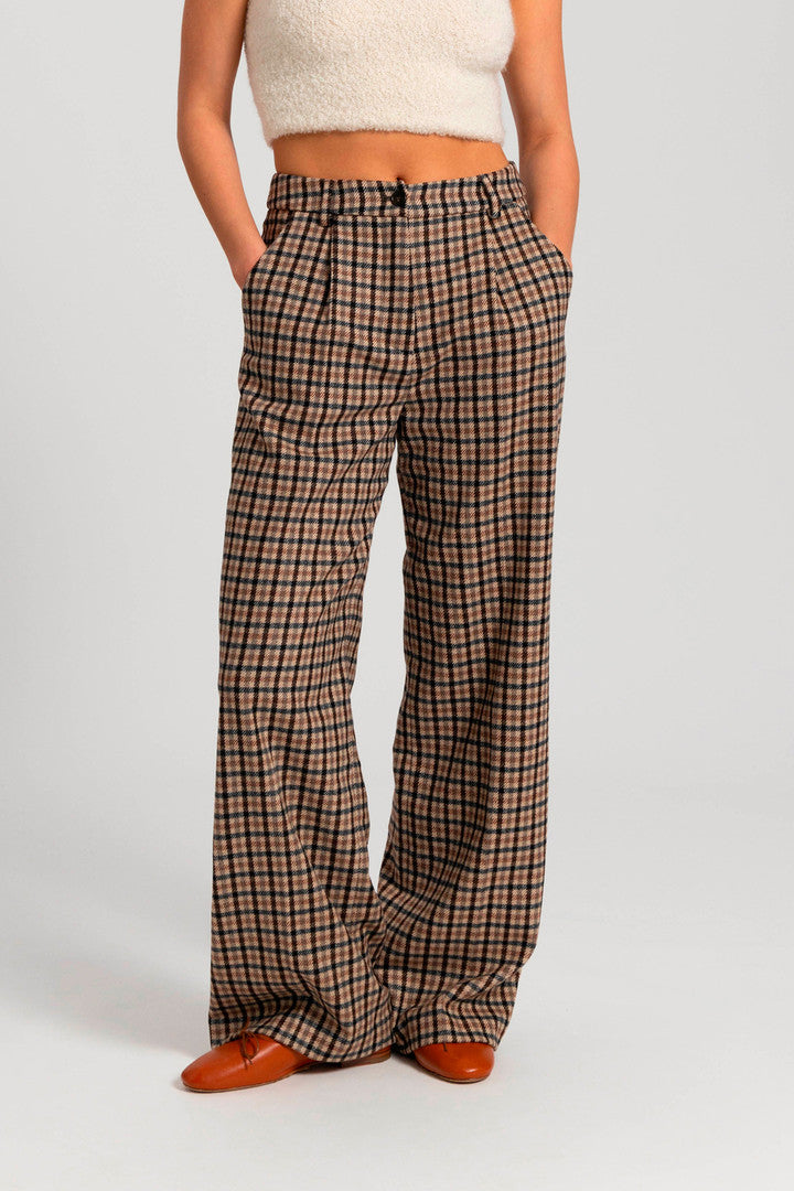 Check Pants in Italian Wool Blend - DaniÃ«lle Cathari / Woolrich (Brown Check) - Main View