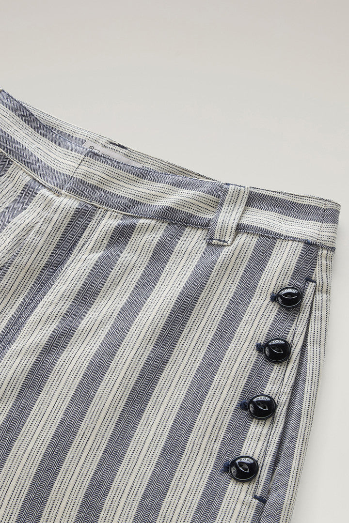 Marine Pants in Cotton-Linen Blend (Melton Blue Stripe) - Detail View 2