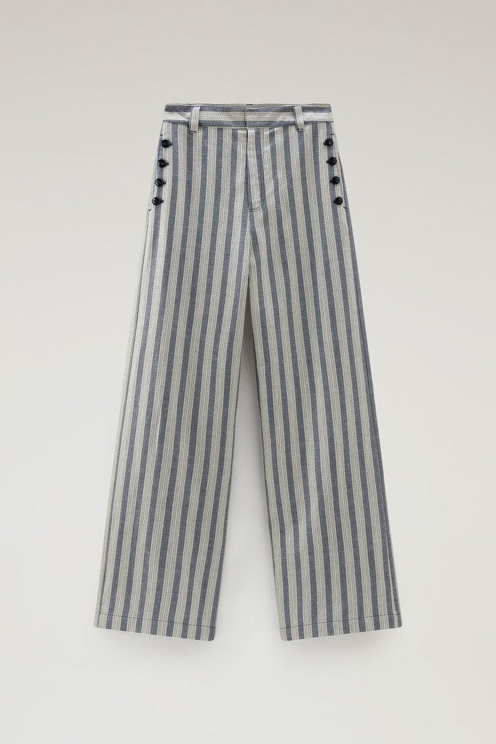 Marine Pants in Cotton-Linen Blend (Melton Blue Stripe) - Main View