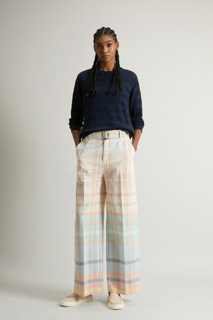 Cotton-Blend Pants with Belt (Spring Cream Check) - Detail View 1