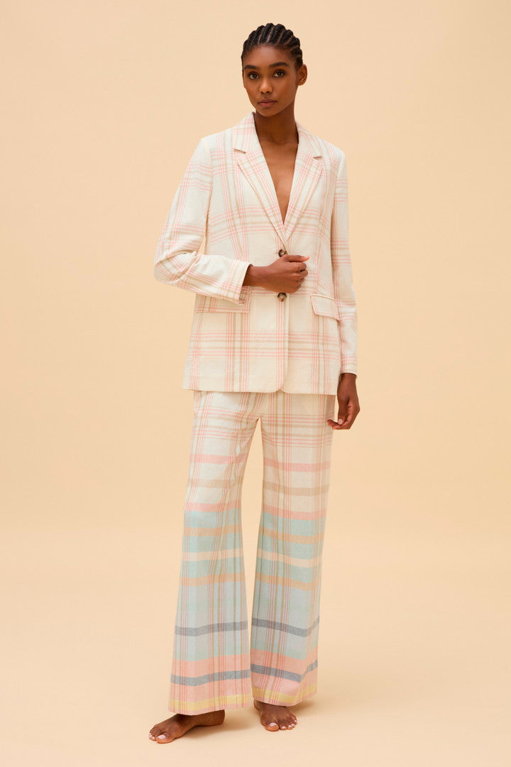 Cotton-Blend Pants with Belt (Spring Cream Check) - Detail View 7