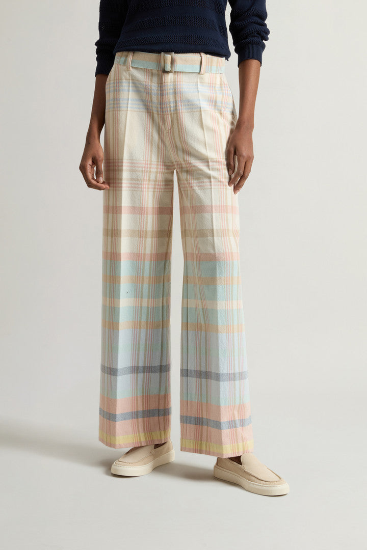 Cotton-Blend Pants with Belt (Spring Cream Check) - Detail View 2