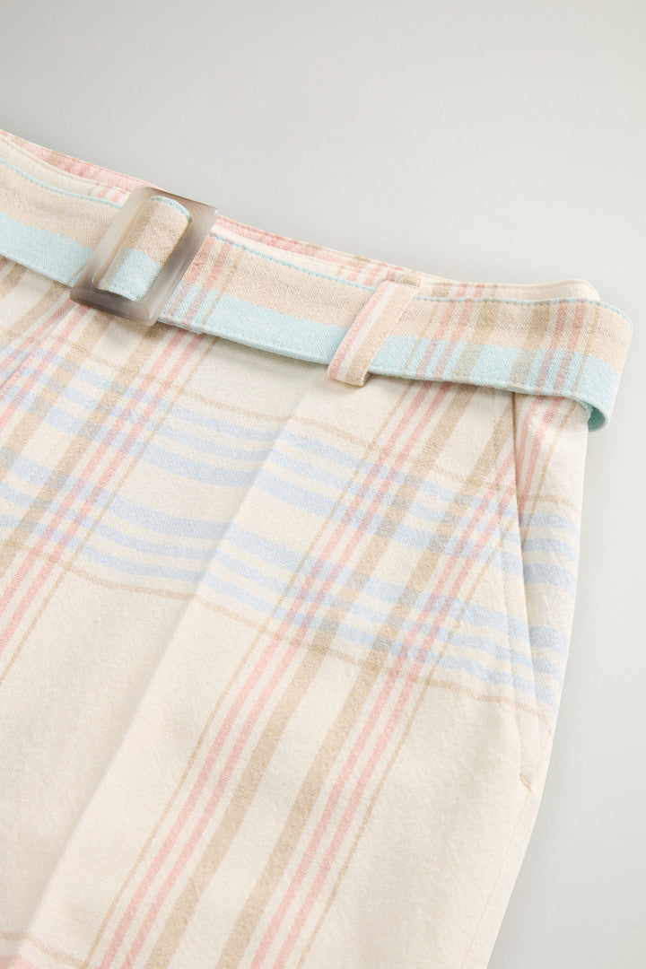 Cotton-Blend Pants with Belt (Spring Cream Check) - Main View