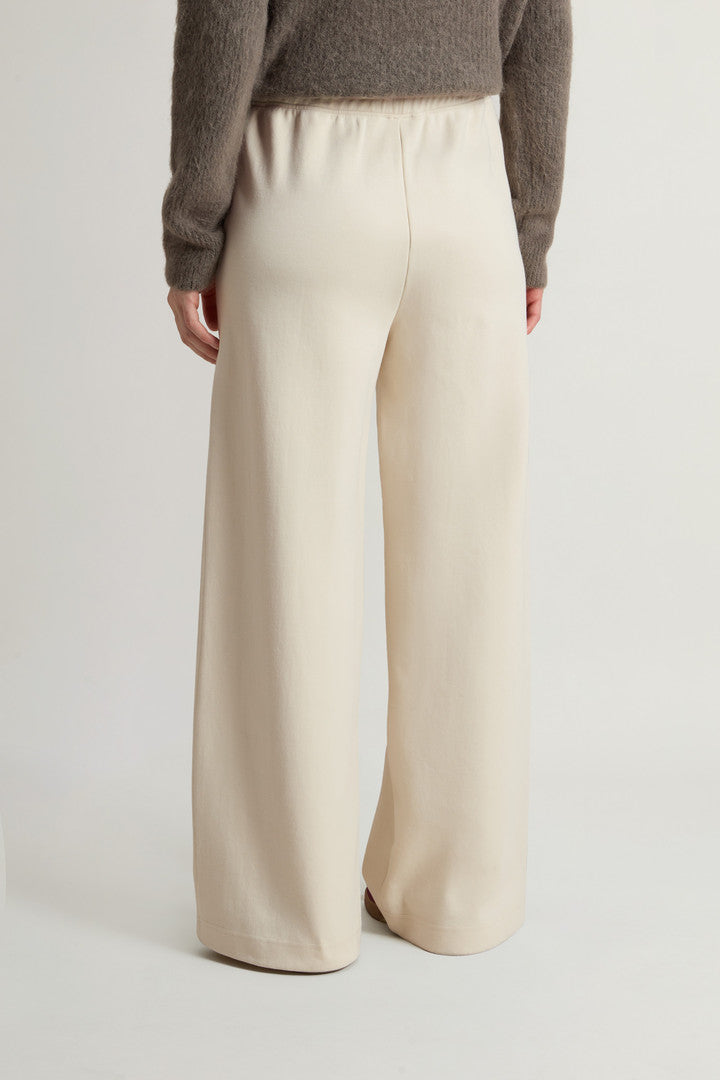 Wide-Leg Pants in Cotton-Blend Interlock (Milky Cream) - Detail View 1