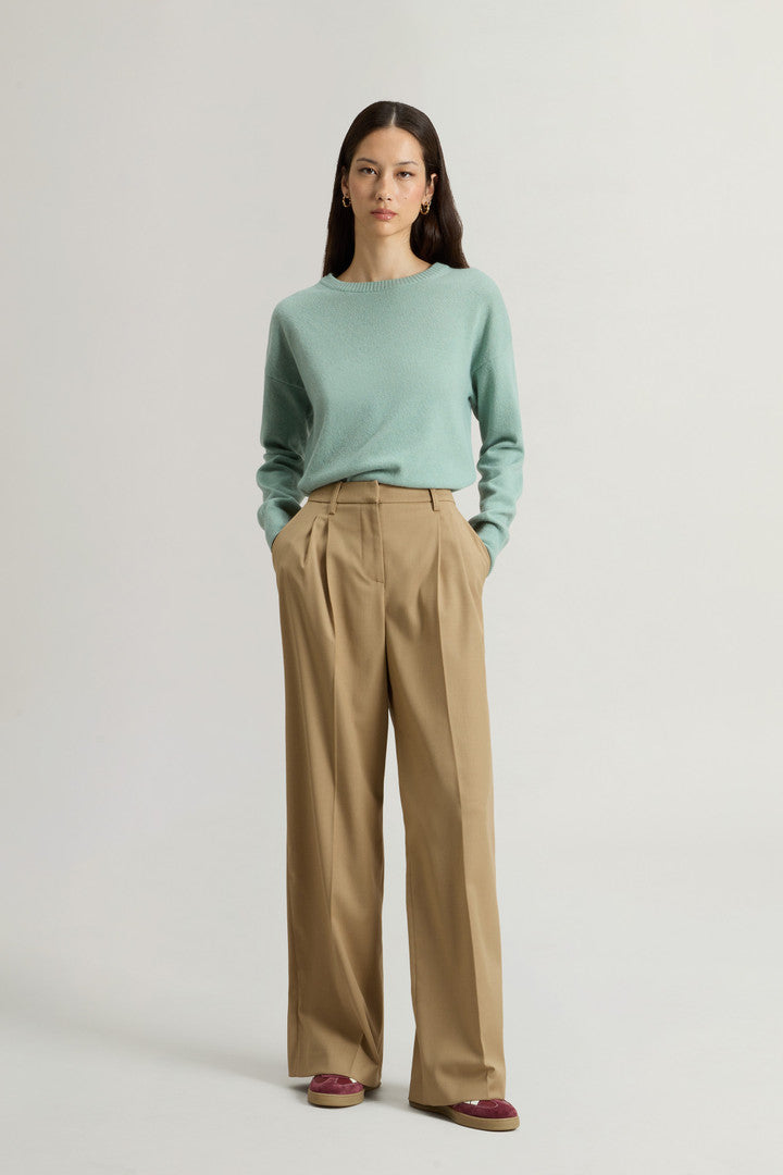Wide-Leg Pants in Wool Blend (Cornstalk) - Main View