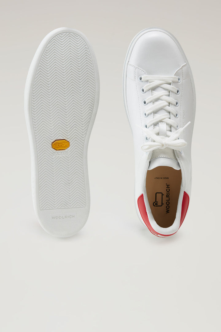 Leather Classic Court Sneakers with Contrasting Details (White Green) - Detail View 3