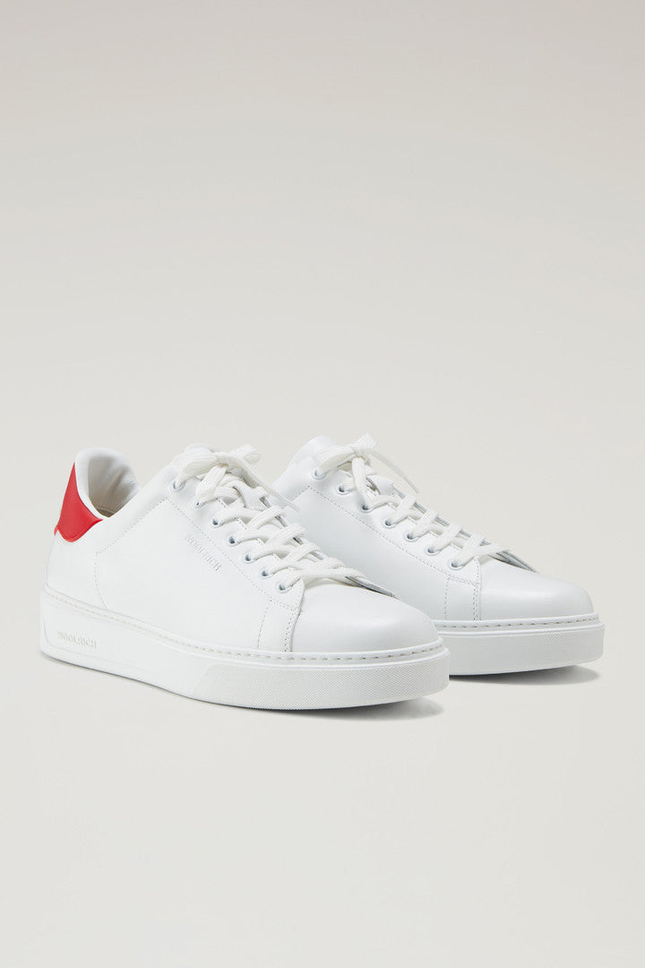 Leather Classic Court Sneakers with Contrasting Details (White Green) - Detail View 1